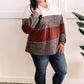 V Neck Long Sleeve Color Block Top In Rust & Neutral Leopard 11.22