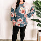 Long Sleeve Color Block Top In Cream With Blue Florals 11.21
