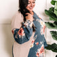 Long Sleeve Color Block Top In Cream With Blue Florals 11.21