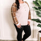Beige Henley Top With Contrasting Plaid Sleeves