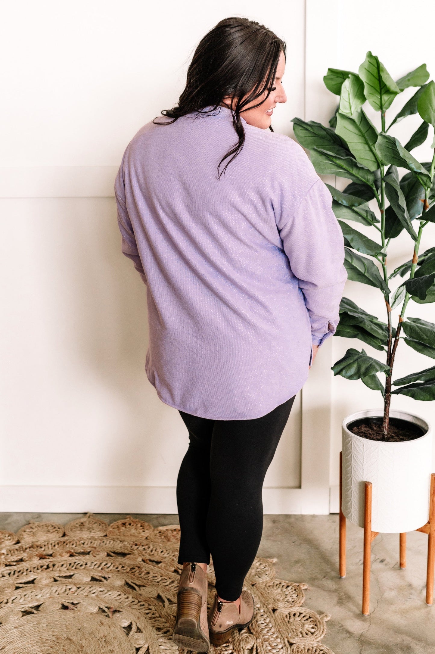 Minky Lined Shacket In Shimmering Violet