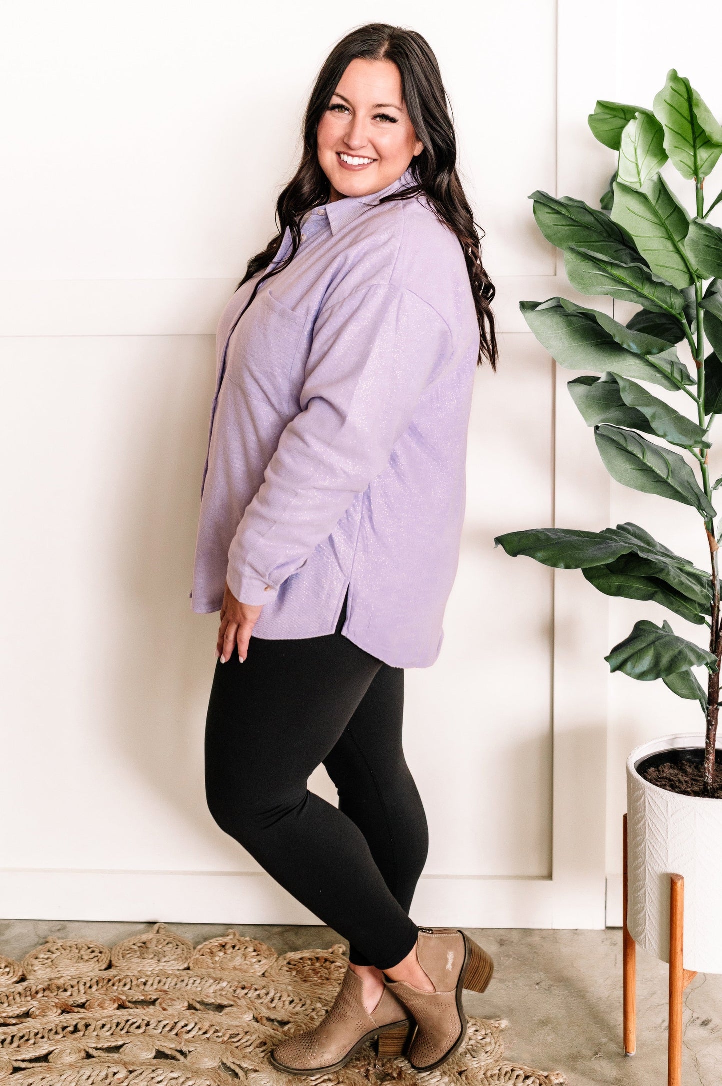 Minky Lined Shacket In Shimmering Violet