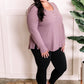 Button Front Long Sleeve Knit Henley In Dusty Lavender