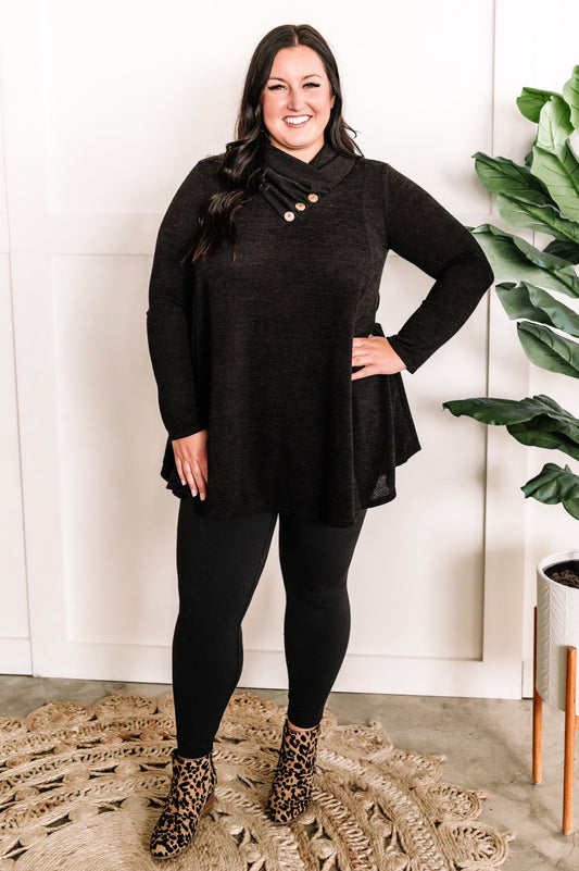 Crossover Cowl Neck Fit & Flare Tunic Sweater In Black 11.20
