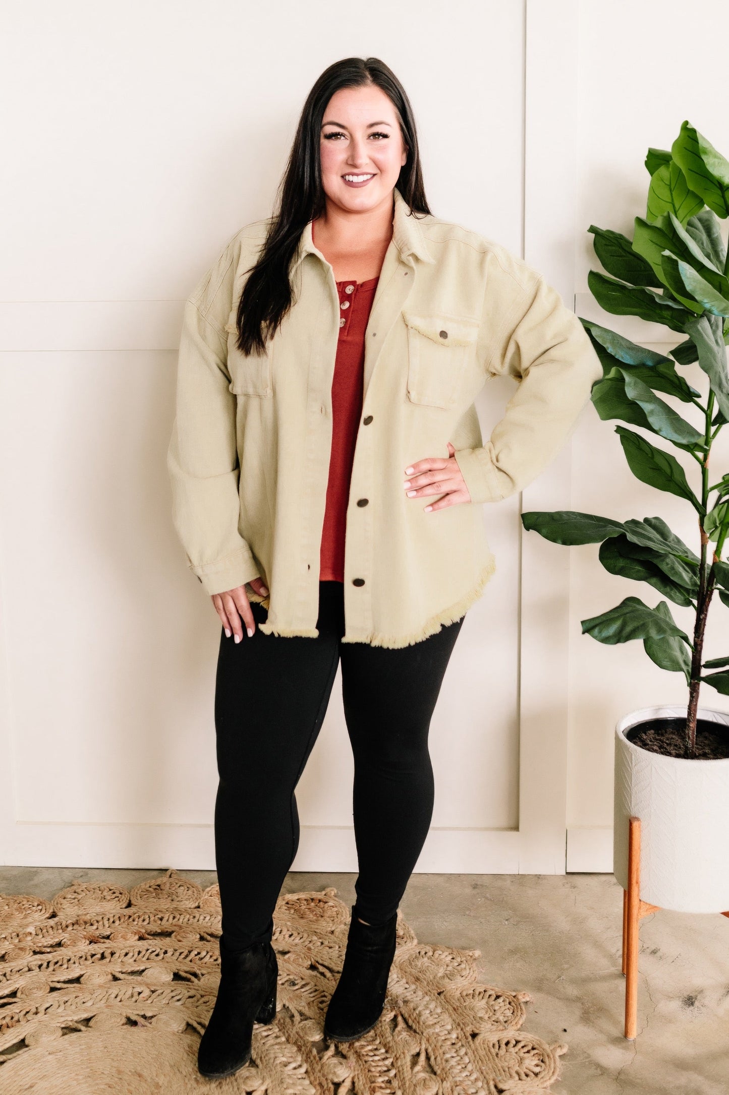 Mineral Wash Button Down Denim Jacket In Fall Pear