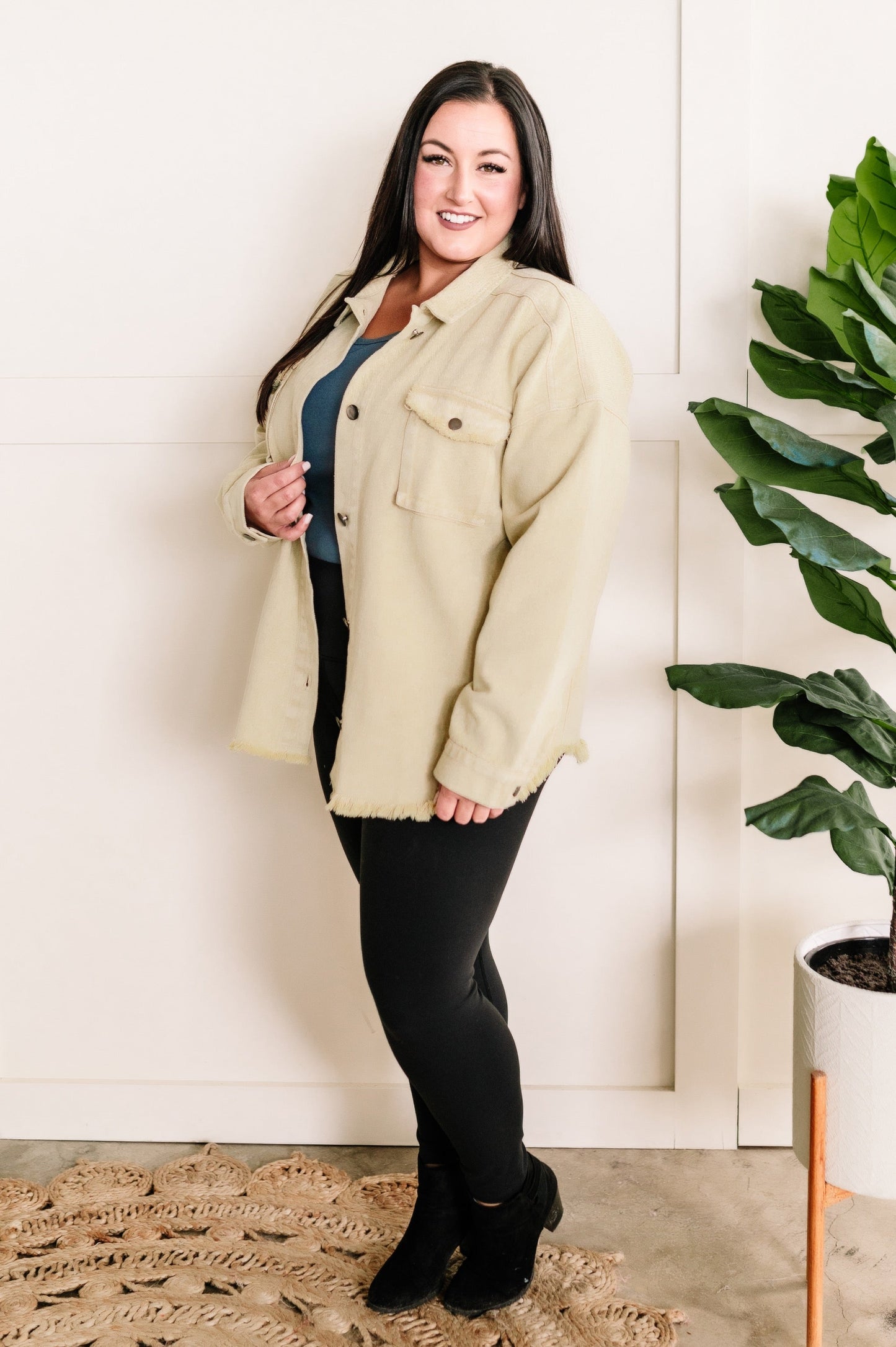 Mineral Wash Button Down Denim Jacket In Fall Pear