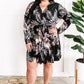 Black Surplice Dress With Tie Belt Detail In Palm Fans