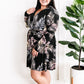 Black Surplice Dress With Tie Belt Detail In Palm Fans