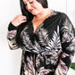 Black Surplice Dress With Tie Belt Detail In Palm Fans