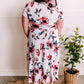 Surplice Midi Dress In Rose Print & Ivory Teal