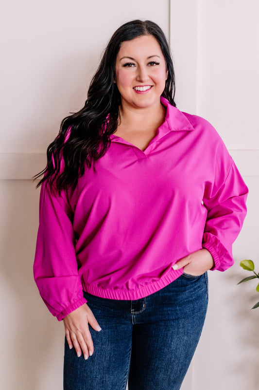 Collared Sporty Athletic Top In Bright Fuchsia