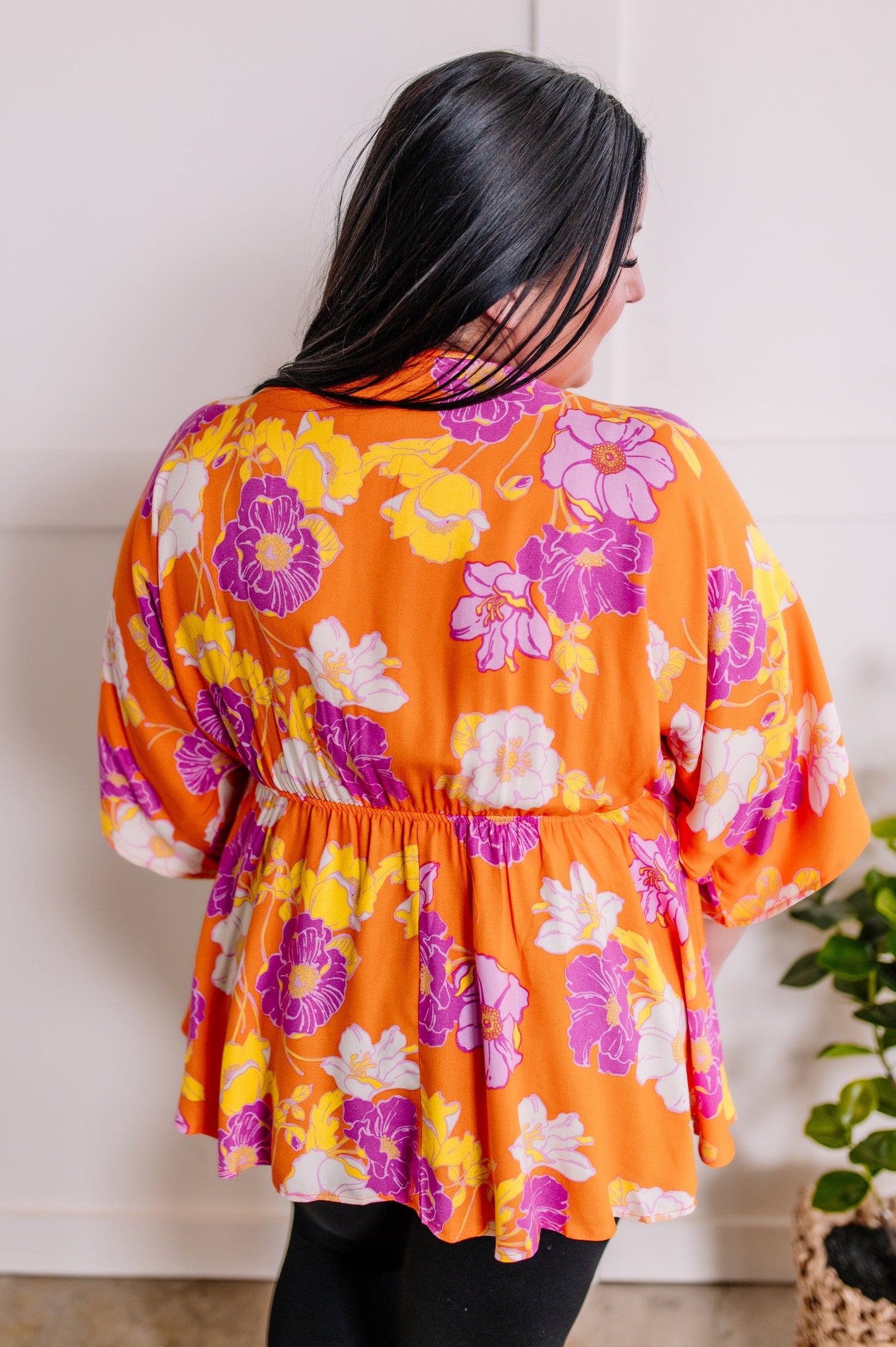Tropical Orange Hibiscus Dolman Sleeve Blouse