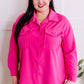 Button Down Stretchy Shacket In Malibu Pink