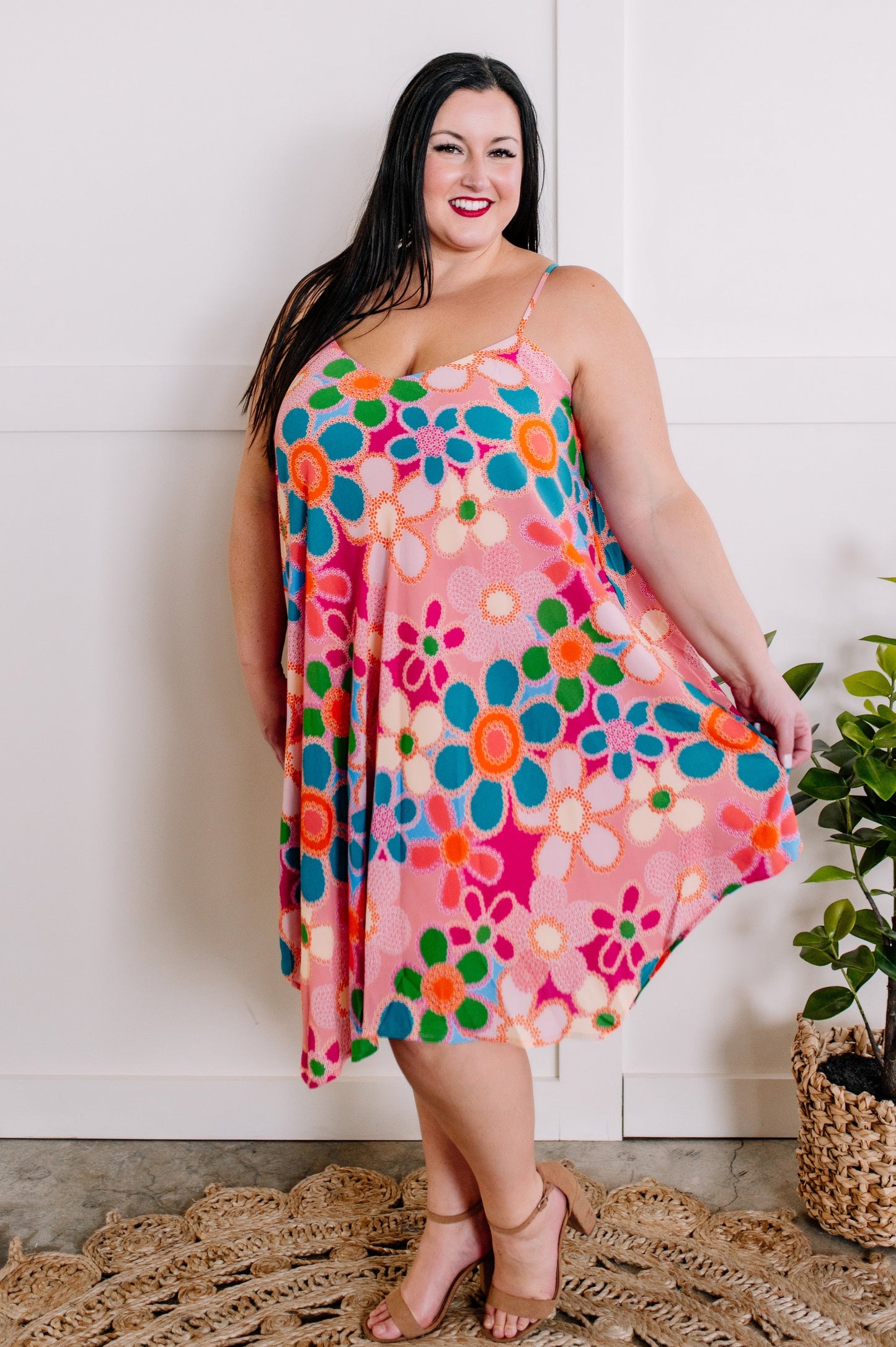 Cheery 70's Floral Flowy Dress
