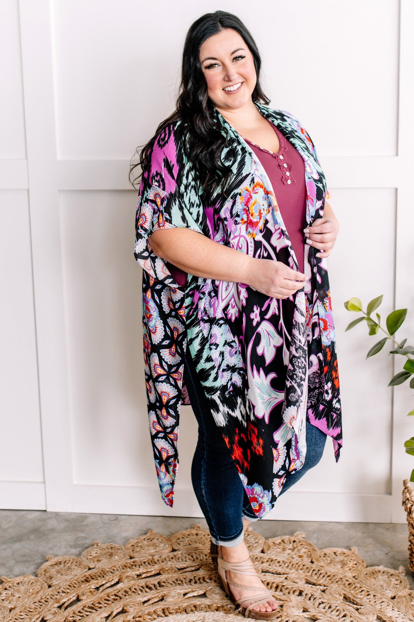 Floral Print Kimono In Electric Multicolor