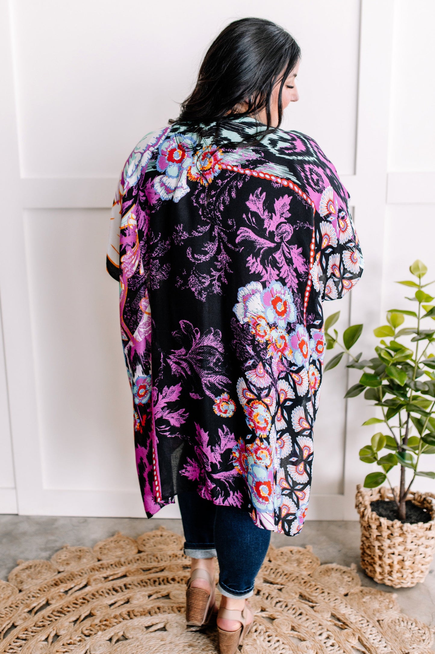 Floral Print Kimono In Electric Multicolor