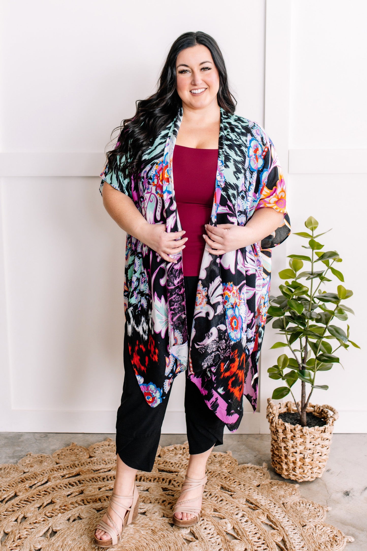 Floral Print Kimono In Electric Multicolor