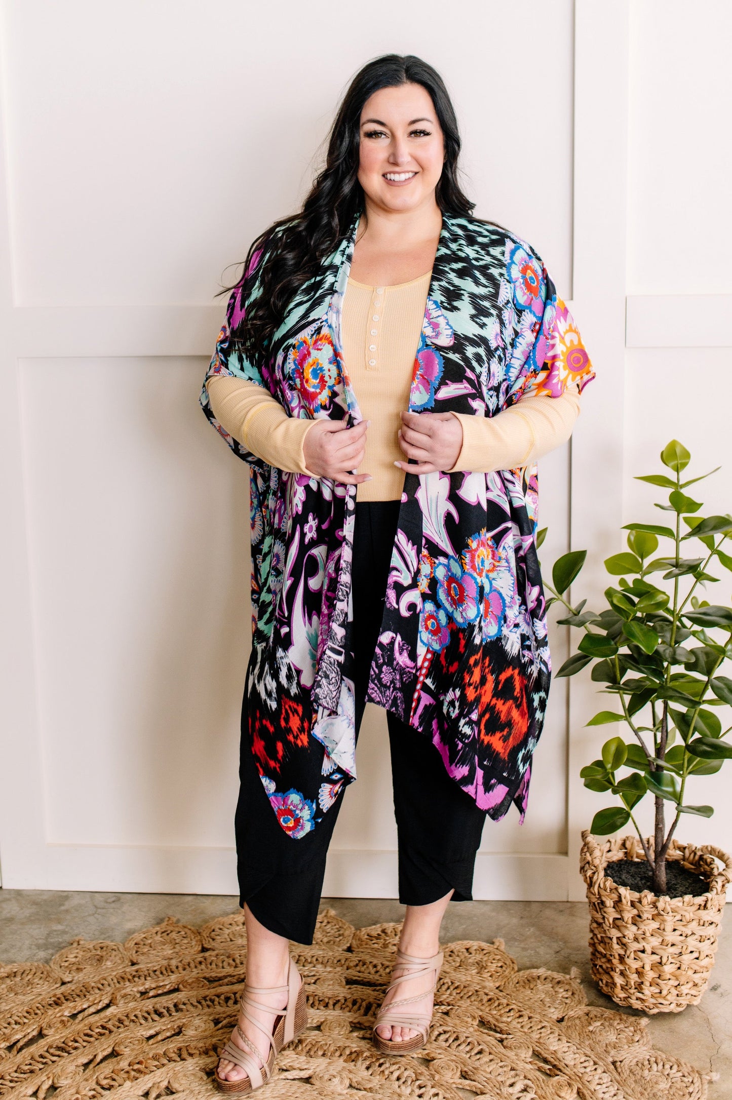 Floral Print Kimono In Electric Multicolor