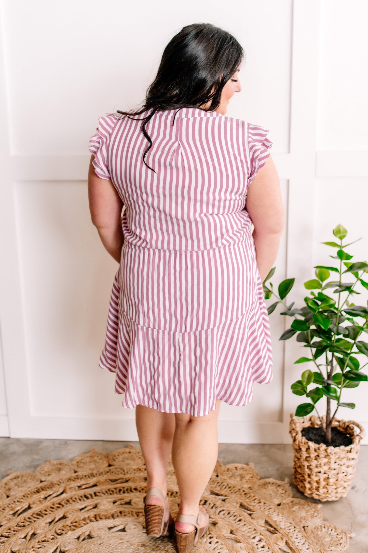Striped Fit & Flare Dress In Candy Pink