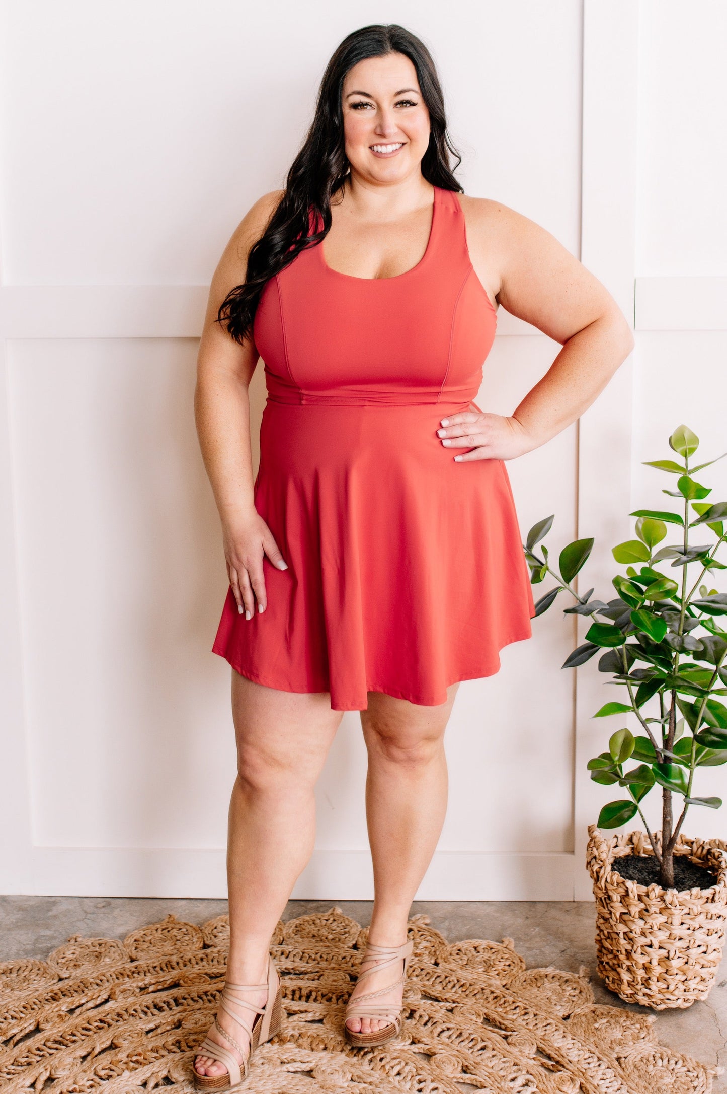 High Support Tennis Dress With Attached Shorts In Sunny Coral