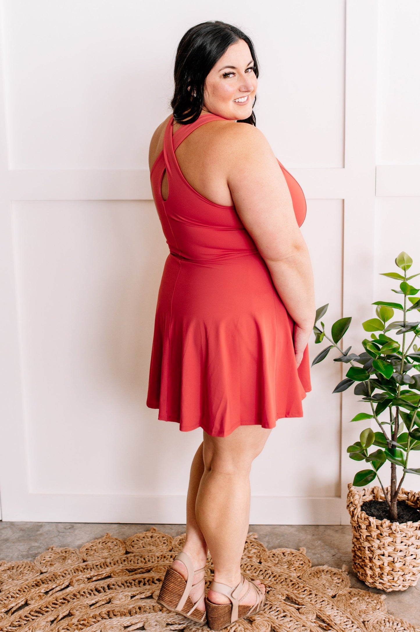 High Support Tennis Dress With Attached Shorts In Sunny Coral