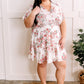 V Neck Ivory Floral Dress In Sage & Cherry