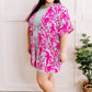 Short Sleeve Kimono In Bright Pink & Teal