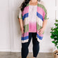 Striped Open Knit Cardigan In Pink, Green, Tan & Blue