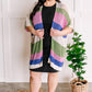 Striped Open Knit Cardigan In Pink, Green, Tan & Blue