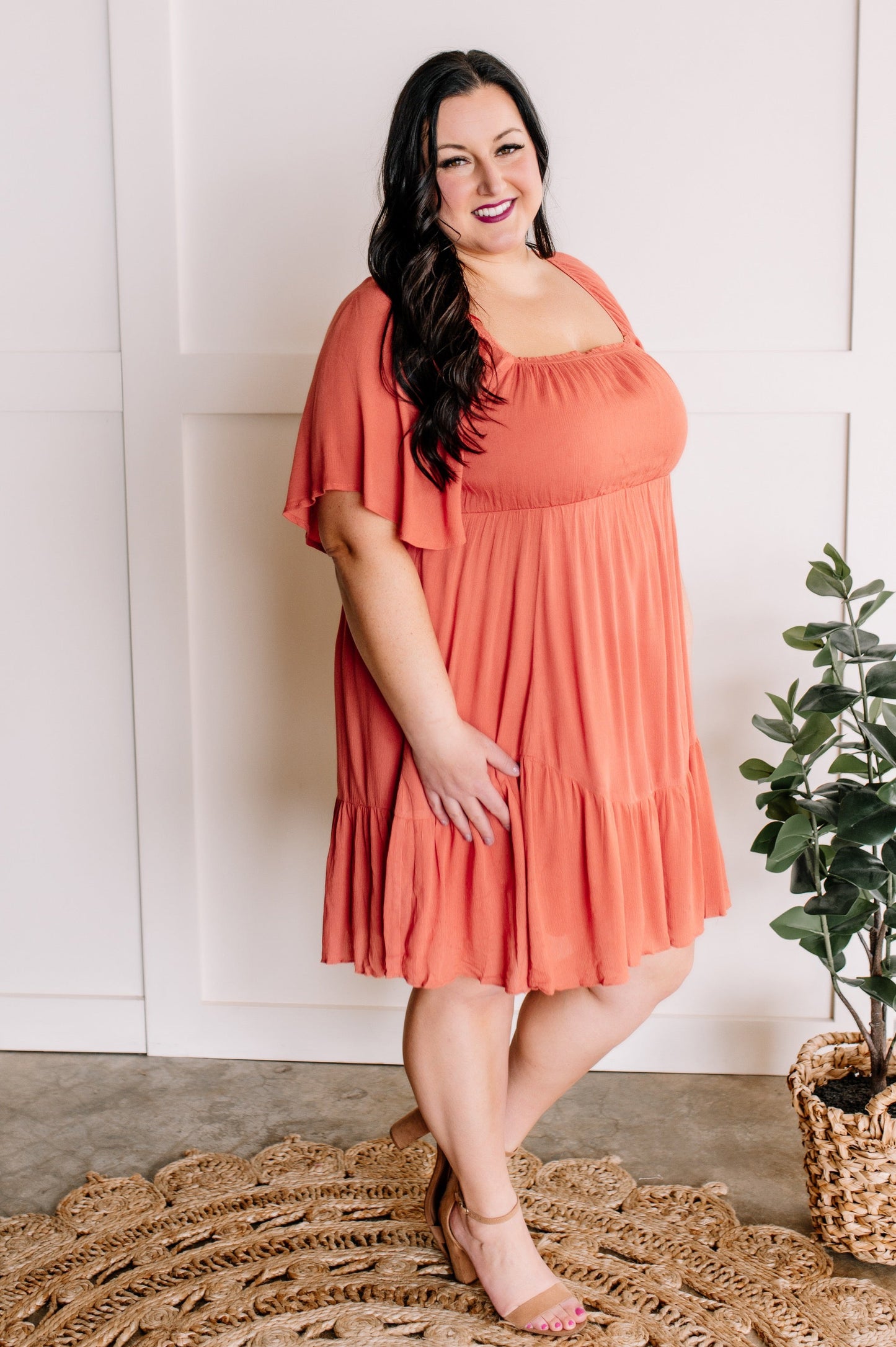 Short Sleeve Dress In Guava