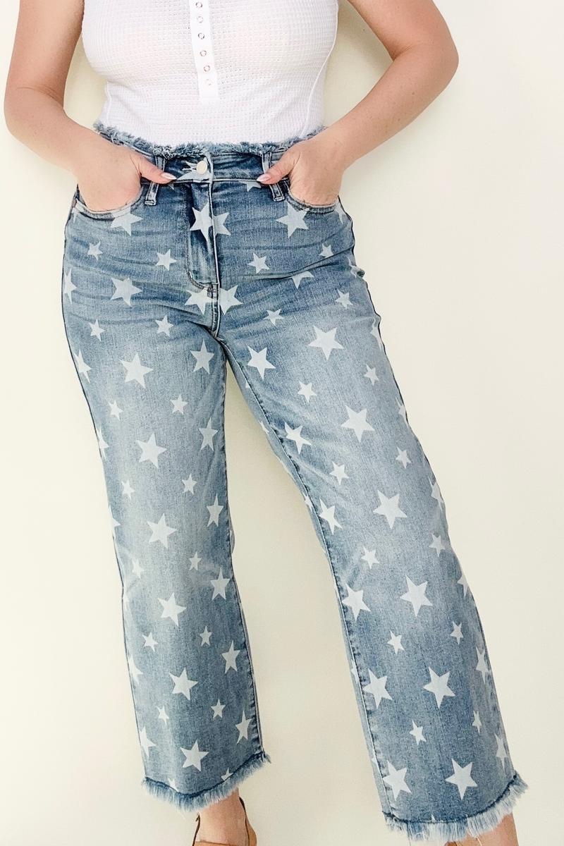 Judy Blues Star Cropped Straight Jeans