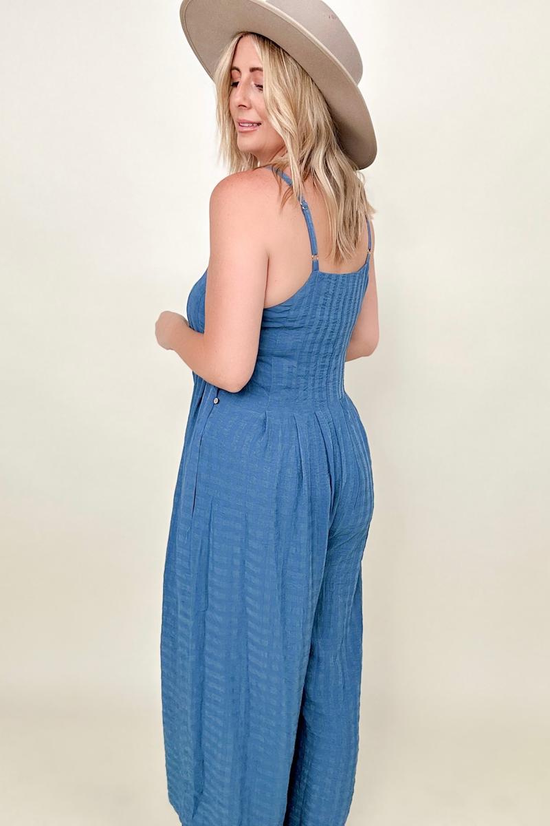 Textured Woven Spaghetti Strap Jumpsuit