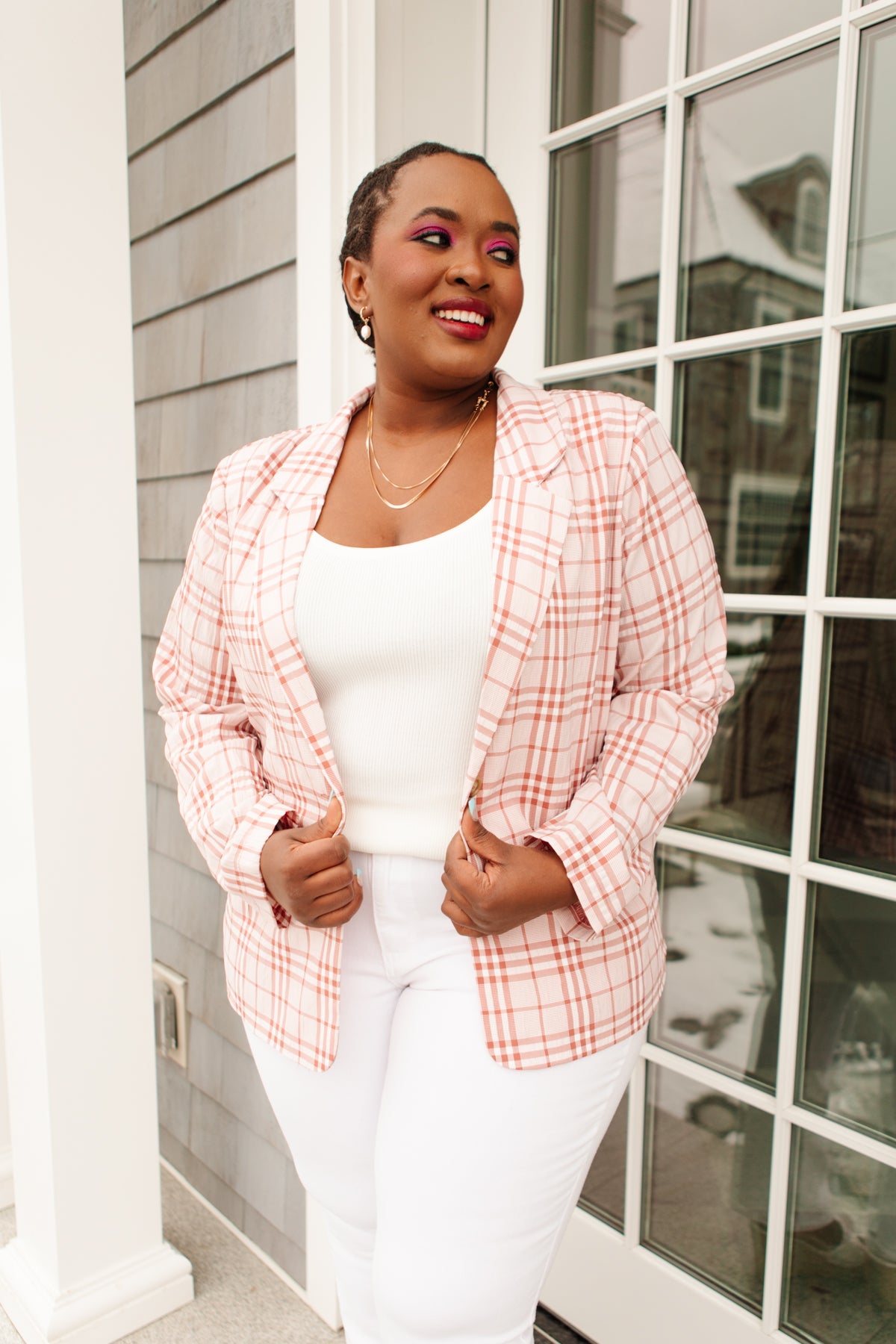 Dressed in Plaid Blazer In Pink