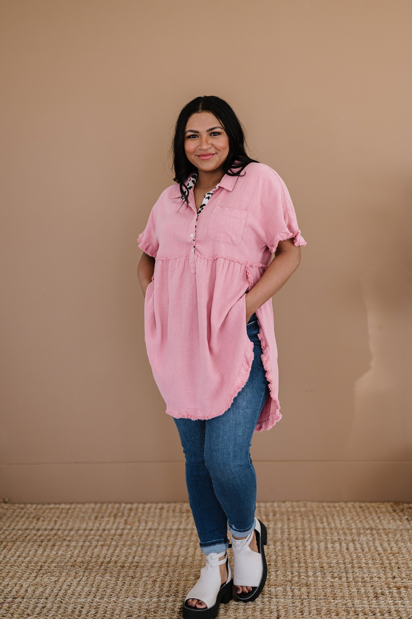 Can't Leave You Behind Tunic Dress- Pink