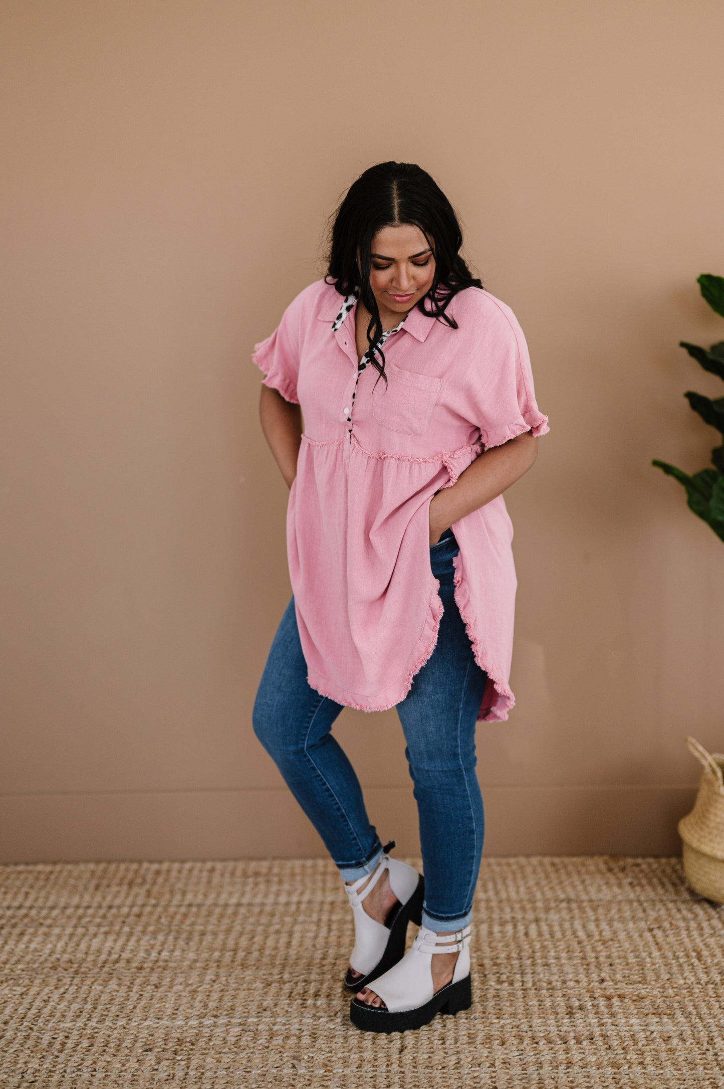 Can't Leave You Behind Tunic Dress- Pink