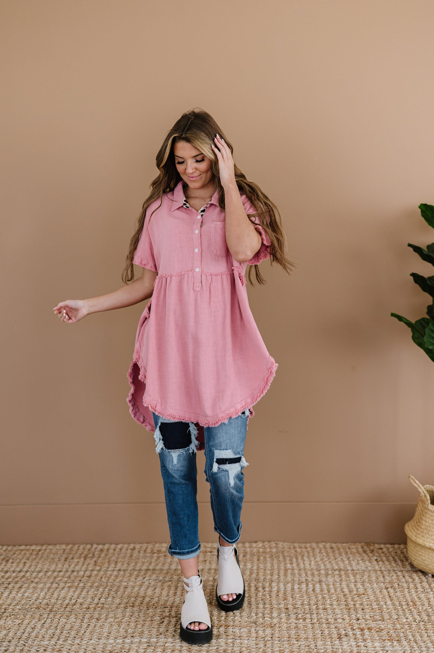 Can't Leave You Behind Tunic Dress- Pink