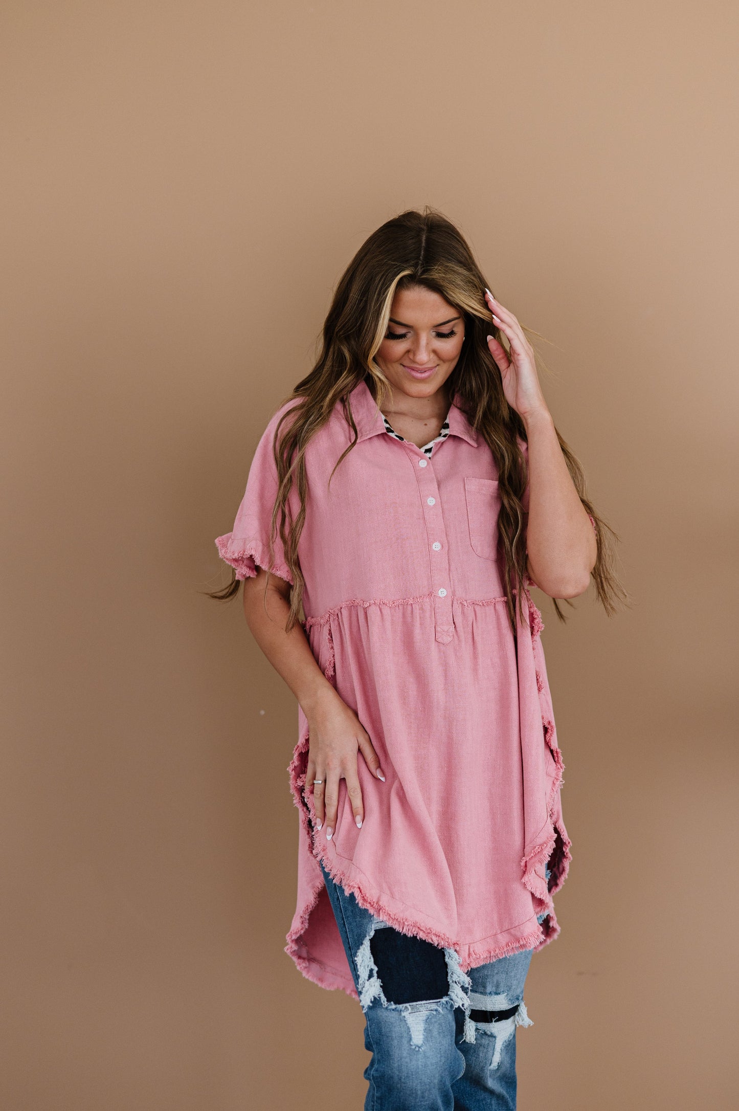 Can't Leave You Behind Tunic Dress- Pink