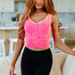 Effortless Reversible Mineral Wash Ribbed Tank in Neon Coral