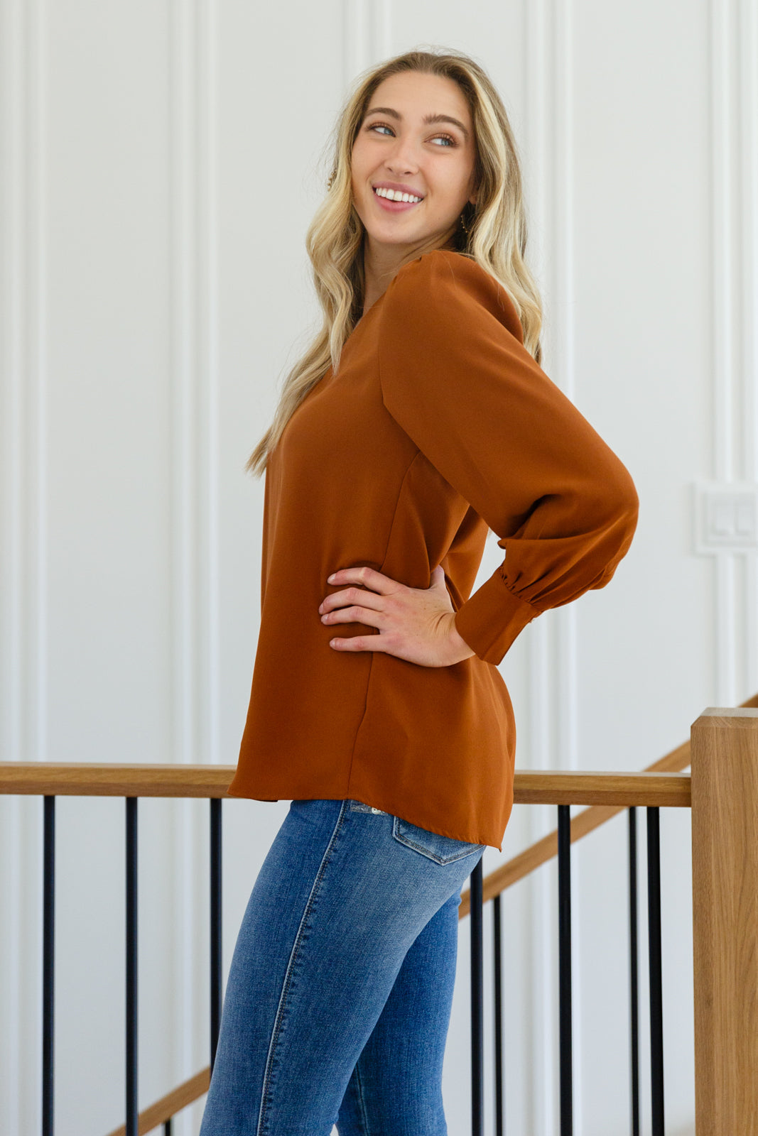 Enjoy This Moment V Neck Blouse In Toffee