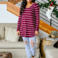 Erika Striped V-Neck Long Sleeve Top in Burgundy