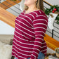 Erika Striped V-Neck Long Sleeve Top in Burgundy