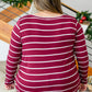 Erika Striped V-Neck Long Sleeve Top in Burgundy