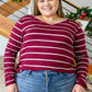 Erika Striped V-Neck Long Sleeve Top in Burgundy