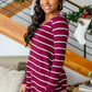 Erika Striped V-Neck Long Sleeve Top in Burgundy