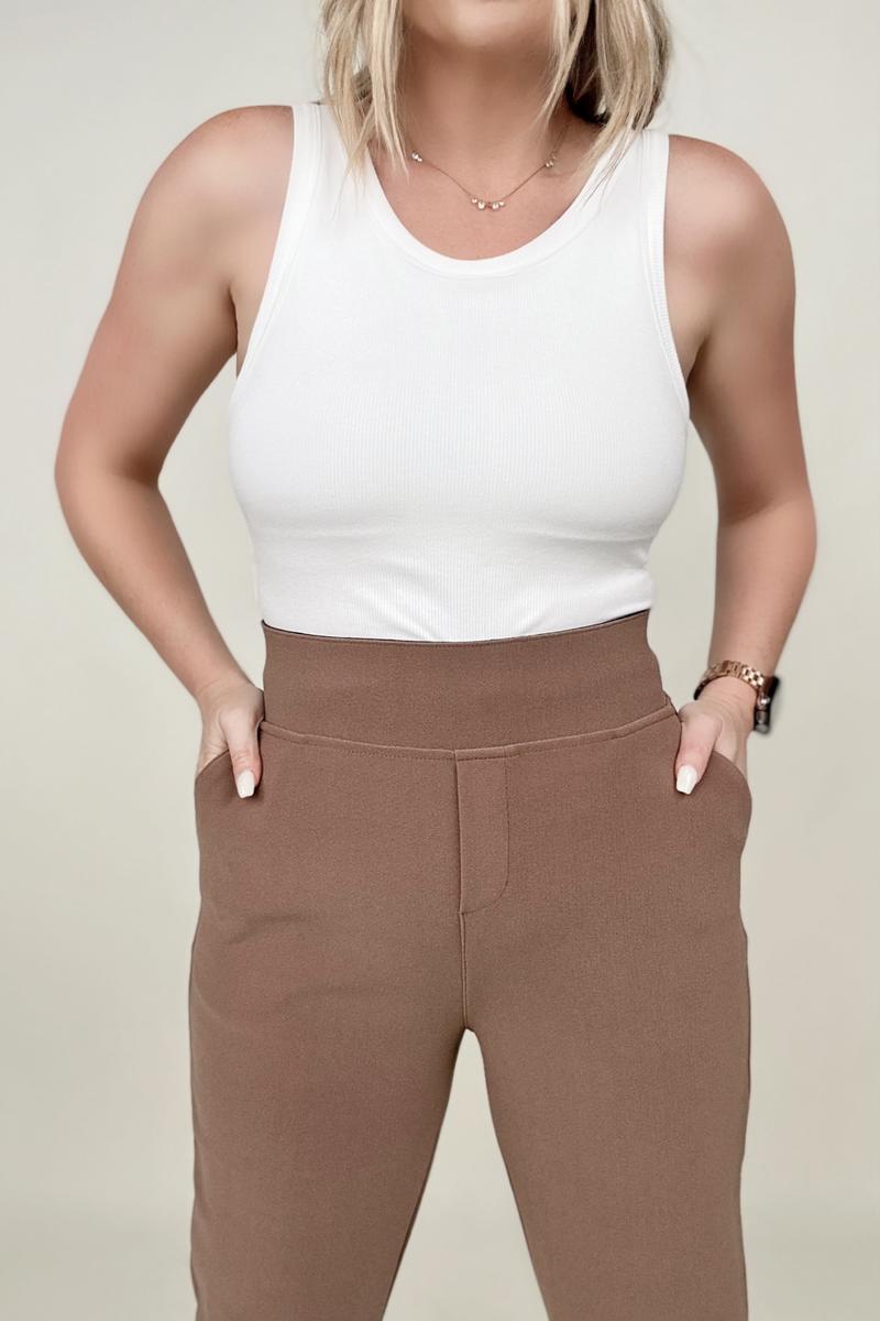 Cropped Pull on Dress Pants with Pockets