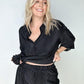 Pleated Button Down Top And Shorts Set in Black