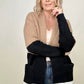 Latte Colorblock Cardigan With Patch Pockets