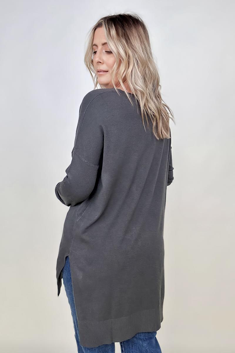 Hi-Low Hem V Neck Knit Top - 2 Colors