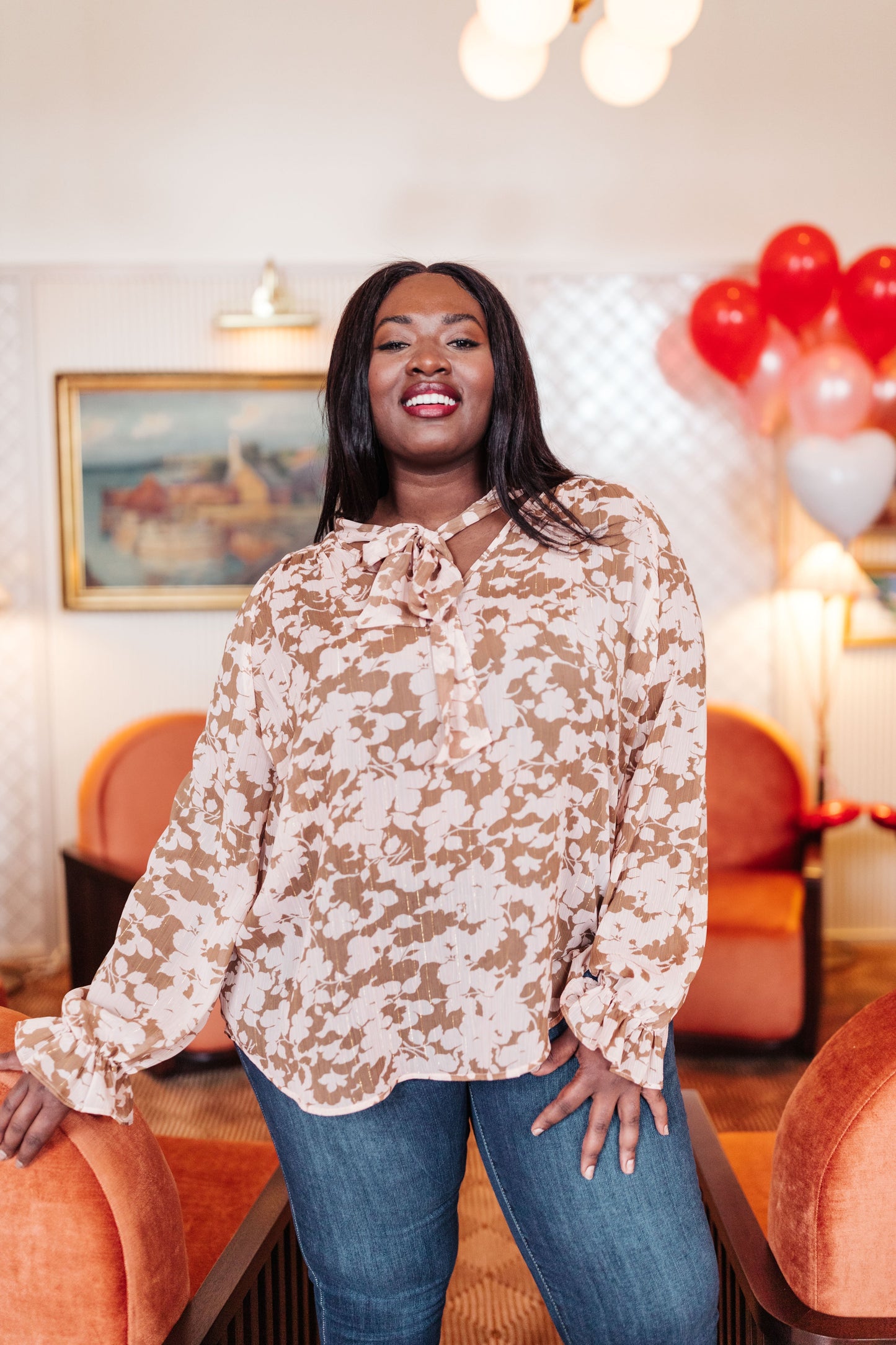 RACK SALE Floral Ties Top in Taupe - SMALL