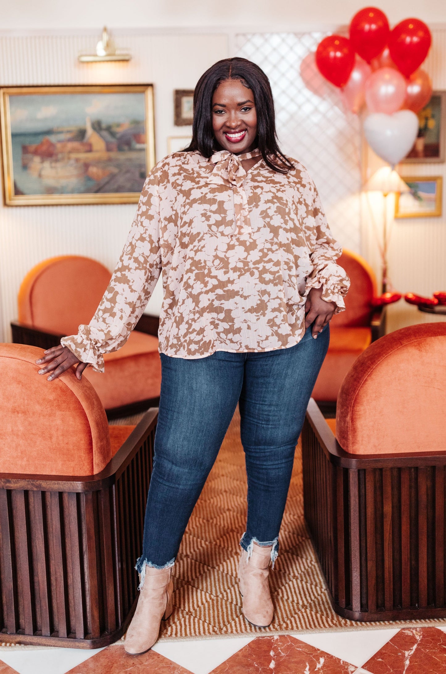 RACK SALE Floral Ties Top in Taupe - SMALL